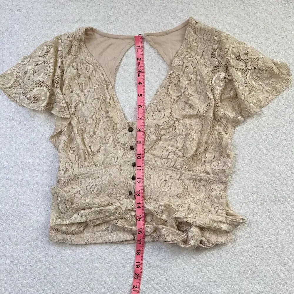 NWT Anthropologie Lioness Sleeve Blouse Tan Women's Size M - Picture 4 of 7